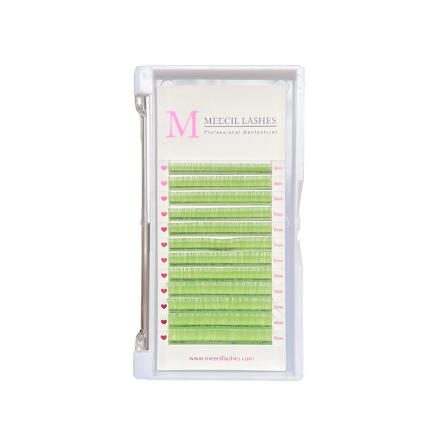 0.07MM Hot Sale Green Faux Mink Coloured Eyelash Extension